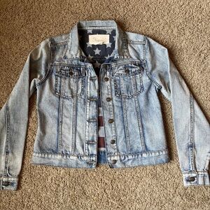 Shyanne Denim Jacket Women’s Medium Blue Cropped Jean Western Rodeo Cowgirl Flag